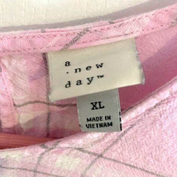 Pink Plaid Ruffle Sleeve Blouse XL By A New Day Lightweight Cotton Blend - Picture 5 of 10